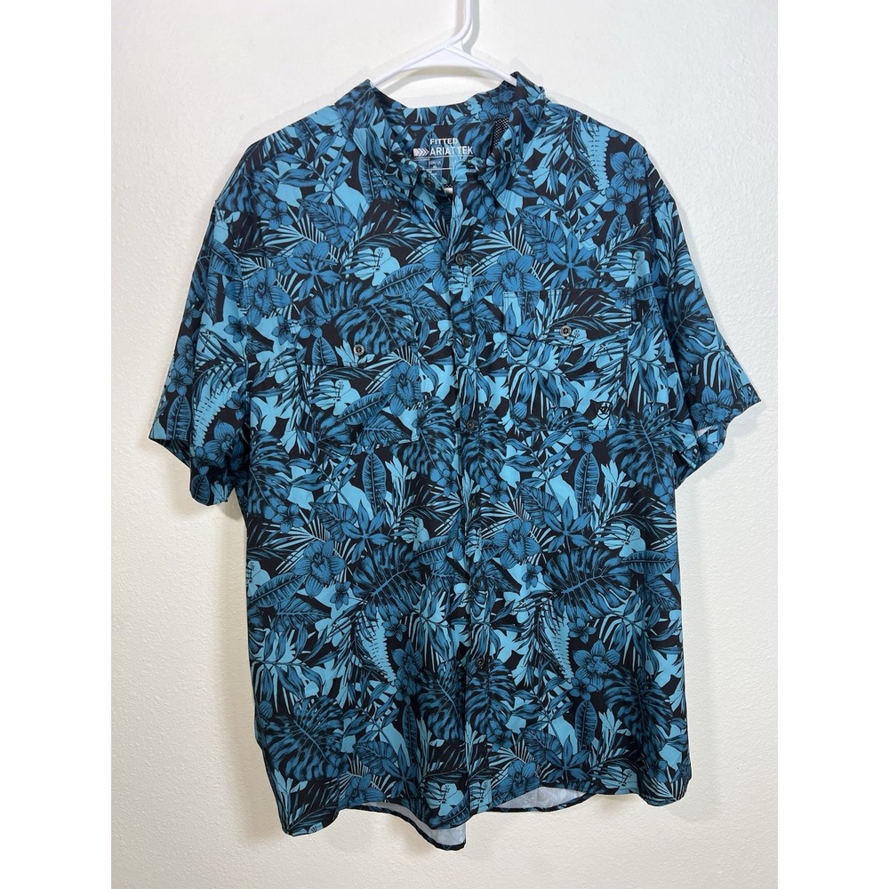Ariat VentTek Men's Western XL Tropical Print Blue Performance Cooling Button